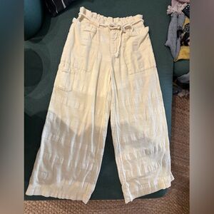 Free People Butter Yellow Linen Textured Drawstring Beach Pants, Size XS, GUC